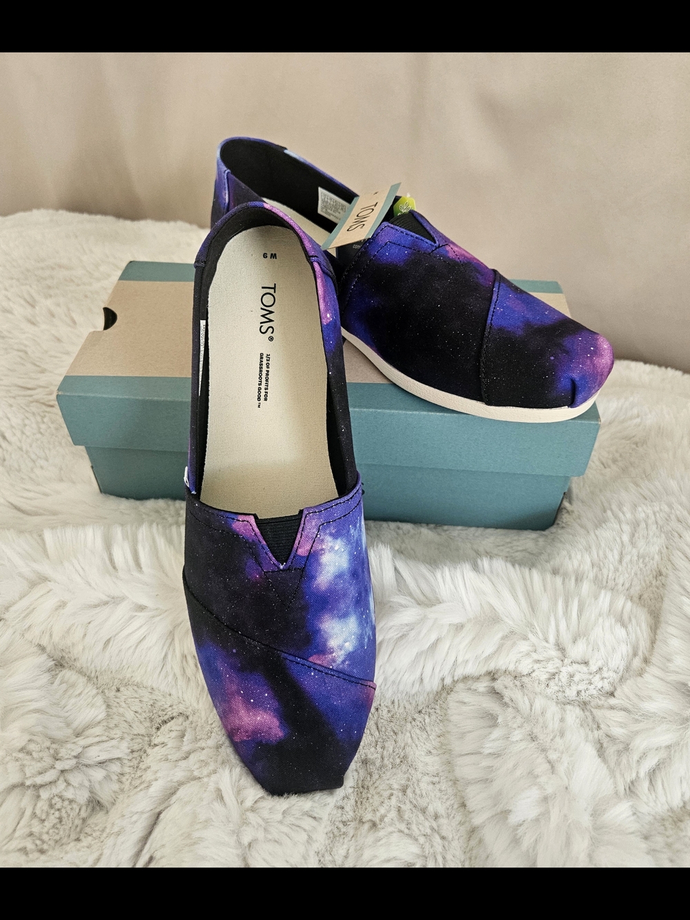 Toms Galaxy Print Canvas Slip-Ons in Purple & Blue